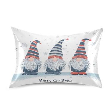 Imagem de Blueangle Linda fronha de cetim gnomo de Natal para cabelo e pele, fronha de seda, tamanho padrão (50,8 x 66 cm) - fronhas de cetim com fecho de envelope (210)
