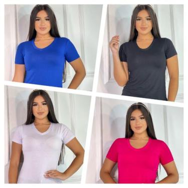 Imagem de Kit 4 Blusas Femininas Gola V Manga Curta - Equipe GK Toda Bela, Pink,