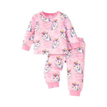 Imagem de Conjunto De Pijamas De Unicórnio Arco-Íris Rosa Para Menina Bebê Confo