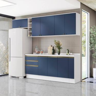 Imagem de Armário De Cozinha Completa Garrafeiro 100% Mdf 280cm Branco/azul Profundo Celeste Kappesberg