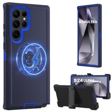 Imagem de Capa magnética para Galaxy S24 Ultra 5G, capa ultra resistente para Samsung S24, [proteção de grau militar], [à prova de choque] [à prova de queda] [à prova de poeira] (com clipe de cinto, azul escuro
