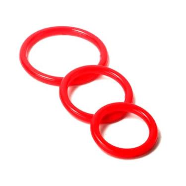 Imagem de Anel Peniano para Retardar Ejaculação, Vermelho, Silicone, 3 Anéis
