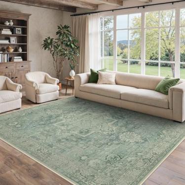 Imagem de BESBLEE Tapetes de área de 20 x 25 cm para sala de estar, laváveis à máquina, tapetes vintage antiderrapantes, estampa leve para quarto, sala de jantar, escritório em casa, verde