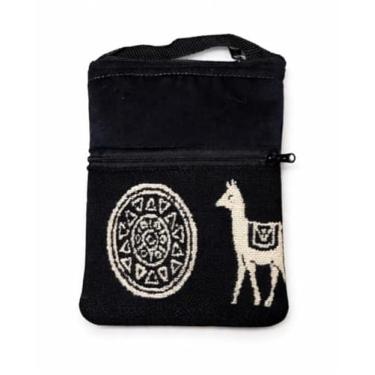Imagem de Samay Bolsa transversal feita à mão de lã de alpaca do Equador, bolsa de ombro boho andina artesanal com alça, bolsa de viagem pequena, Medalhão de lhama preto, Boêmio/Boho Andino/Étnico/Transversal