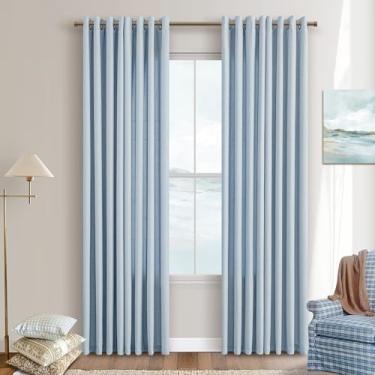Imagem de Cortinas de linho azul empoeirado 96 polegadas de comprimento para quarto, ilhós de bronze, semitransparentes, não transparentes, privacidade, azul claro, cortinas de janela para quarto de crianças