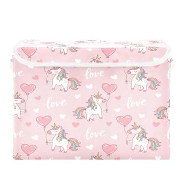 Imagem de Wassud Cestos de armazenamento dobráveis com tampas, balões de coração de cavalo, cestas organizadoras de tecido dobráveis para armário, decoração sazonal de casa 40 x 30 x 30 cm