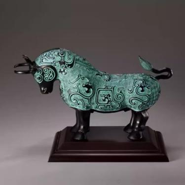 Imagem de FENNYYAR Ornamento de estátua de animal bronze Ware com base, 22,5 cm 22,4 cm, decoração de sala de estar de escritório em casa artesanato