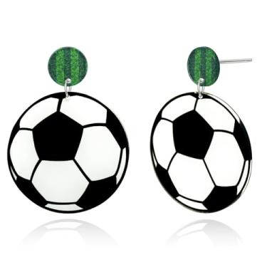 Imagem de Mintolex Brincos de futebol para mulheres, brincos esportivos de acrílico leves, presentes perfeitos para mães de futebol e acessórios de dia de jogo como presentes esportivos atenciosos para fãs