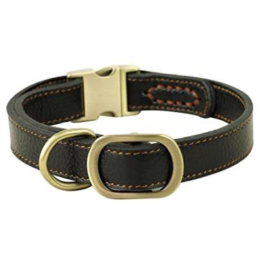 Imagem de Coleira de couro natural JIngwy para cães/animais de estimação 3 adequado para cães pequenos, médios e grandes/animais de estimação 2 cores marrom e preto (M, preto)