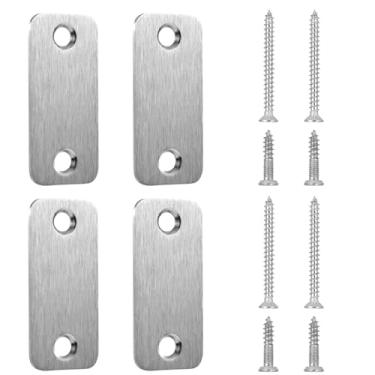 Imagem de 4 Placas de Vedação para Orifícios de Borda Porta, Placa Cobertura Trinco em Aço Inoxidável com Parafusos Fixação Placas Vedação Fechadura Porta para Maior Segurança Residencial (Prata)