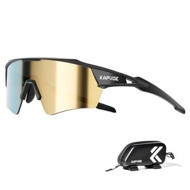 Imagem de KAPVOE Óculos de Ciclismo Masculino Feminino Óculos de Sol Esportivos Proteção UV Mountain Bike MTB Óculos de Equitação TR90 Armação Baseball Shades Corrida Triatlo Ciclo Golfe Dourado