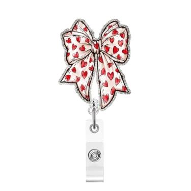 Imagem de Carretel de crachá de dia dos namorados fofo carretel de crachá de acrílico retrátil para dia dos namorados com suporte giratório de 360° para cartão de identificação, carretéis de crachá, desenhos de