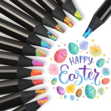 Imagem de nsxsu Presentes de Dia dos Namorados para crianças, 12 lápis de cor arco-íris, itens essenciais de cesta de Páscoa para adolescentes, lápis multicoloridos jumbo para esboçar, desenhar, coisas modernas