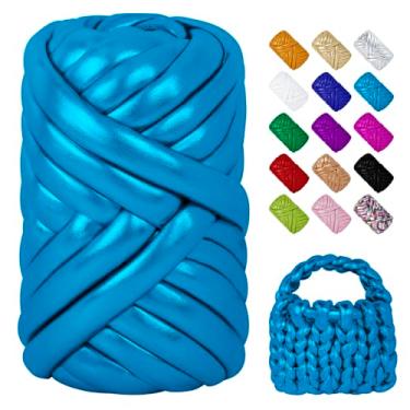 Imagem de LEREATI Fio grosso azul pavão profundo para tricô à mão, fio tubular jumbo metálico de 500 g para bolsa de tricô de braço, cesta, travesseiro, cama para animais de estimação, artesanato DIY