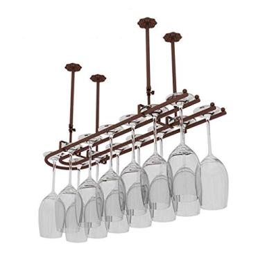 Imagem de Prateleiras de copos de vidro de ferro forjado, suporte para copos de vinho, pendurado, grande capacidade, para cozinha, adega, bar, branco, 60 x 25 cm (bronze 100 x 25 cm)