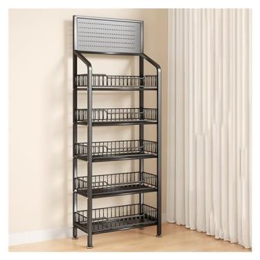 Imagem de Carrinho de lanche com rodas e 15 ganchos para negócios, rack de frutas em camadas suporte de vegetais de cozinha, organizador de armazenamento de saquinhos de chá de chão, prateleira de alimentos de