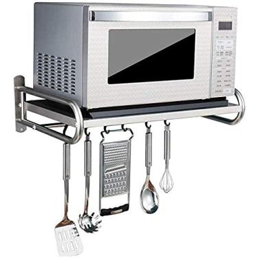 Imagem de U5GAAALPPQ9 Suporte multifuncional para forno de microondas doméstico montado na parede de aço inoxidável para cozinha suporte de parede prata (A 53 cm)