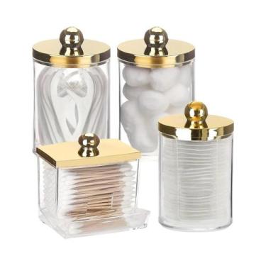 Imagem de Organizador De Banheiro Com Tampa Dourada Para Cotonetes, 10oz E 7oz, 