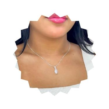Imagem de ROHNES Colar Feminino com Pingente Navete em Zircônia Folheado a Prata 925, Prata, Metal