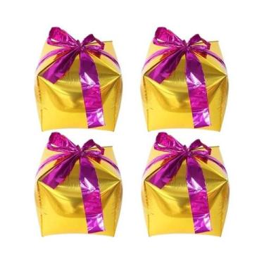 Imagem de Caixas De Presente De Natal Vermelhas E Verdes 4pcs Balões De Folha De