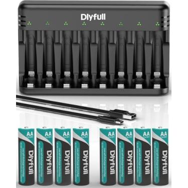 Imagem de Baterias AA recarregáveis com carregador, pacote com 8 pilhas DLYFULL de 2800 mAh de alta capacidade e baixa autodescarga Ni-MH Double A com carregador de bateria AA AAA de 8 compartimentos