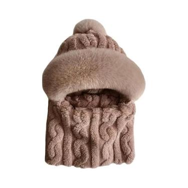 Imagem de Gorro Feminino De Inverno Com Capuz E Máscara Facial, De Tricô De Cash