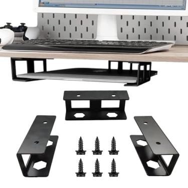 Imagem de Suporte sob a mesa para laptop, rack de armazenamento | Prateleira multiuso sob a mesa para notebooks, teclados, modems, caixas de TV inteligente, console de jogos fino