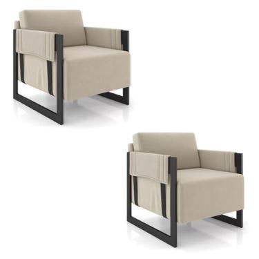 Imagem de Poltrona Decorativa Base Industrial kit 2 Rory Veludo Bege K01 - D'Ros
