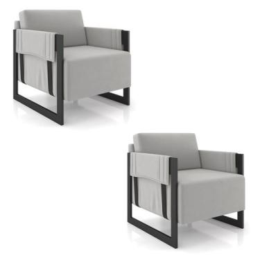 Imagem de Poltrona Decorativa Base Industrial kit 2 Rory Veludo Cinza K01 - D'Ro