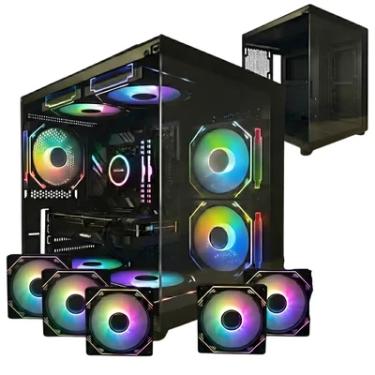 Imagem de Gabinete Gamer Preto Aquário com 5 Fans RGB Inclusas Mini Tower para Placas Micro Atx Mini ITX Vidro Temperado
