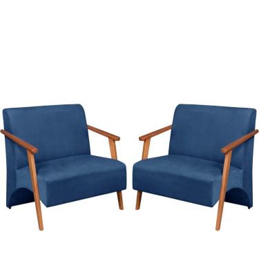 Imagem de Poltrona Namoradeira Venus Braço Madeira Maciça Suede Unidecor Azul Bic