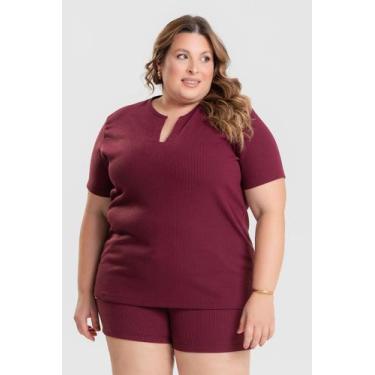 Imagem de Blusa Feminina Plus Size Ribana Santorini Detalhe Decote - Serena, G4,