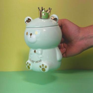 Imagem de Caneca de Porcelana 3D com Tampa e Colher - Ursinho Verde Fofinho - Wo