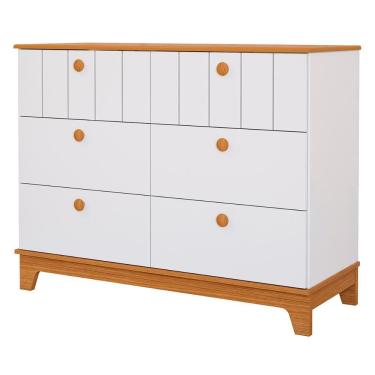 Imagem de Comoda Biscoito Quarto Infantil Com 6 Gavetas Branco Acetinado nature