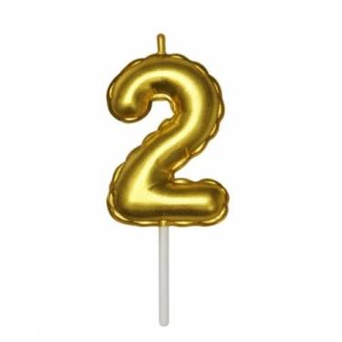 Imagem de Vela Renda Metalizada Numero 0 A 9 Dourado Balão 6cm Altura - Funlux, 