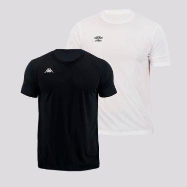 Imagem de Kit Camisas Umbro TWR e Kappa Moderna Branca e Preta - Umbro E Kappa, 