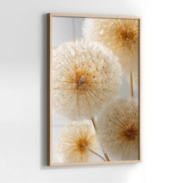 Imagem de Quadro com Moldura e Acrilico Cristal Vidro Dente de Leao Bege para Sa