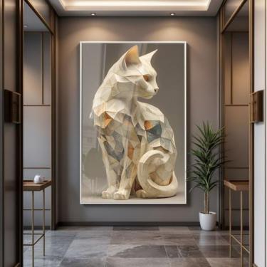 Imagem de Quadro com Moldura e Acrilico Cristal Vidro Gato de Pedra para Sala, Q