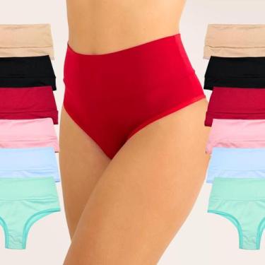 Imagem de Kit 10 Calcinha Feminina Cintura Alta Cós Duplo Forro Algodão Tamanho:
