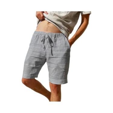 Imagem de Bermudas Masculinas De Verão Em Algodão E Linho Respirável, Cor Sólida