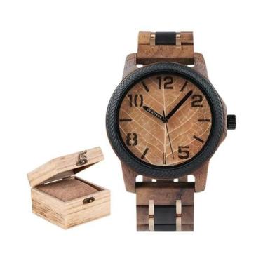 Imagem de Relógio De Madeira Artesanal Masculino BOBO BIRD Original Com Folha Na