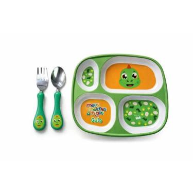 Imagem de Kit Prato 4 Divisórias Dinossauro Com 2 Talheres +Brinde desenho:Dinos