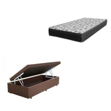 Imagem de Cama Box Baú Solteiro 88 Tecido Sintético Marrom com Colchão De Espuma