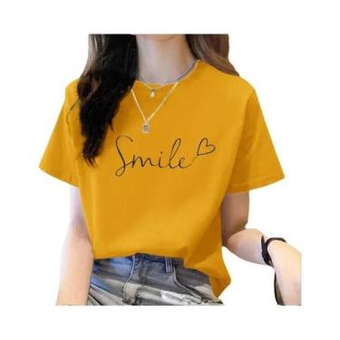 Imagem de Camiseta Feminina Solta De Manga Curta, Alta Qualidade, Decote Redondo