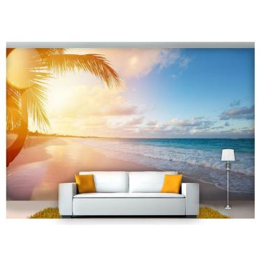 Imagem de Papel De Parede Praia Mar Por Do Sol Coqueiro  Npr206