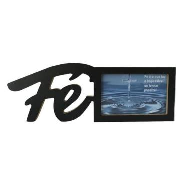 Imagem de Porta retrato em madeira com a palavra fé 10x15cm - Golden Rio, PRETO