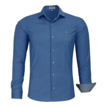 Imagem de Camisa Social Amil Masculina Slim Elastano Passa Fácil 1766, Jeans, 6