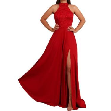 Imagem de Vestido Longo de Festa Com Fenda na lateral - Momento Vestido, Vermelh