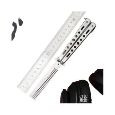 Imagem de Faca Borboleta Dobrável De Aço Inoxidável Com Pente Para Barba E Bigod