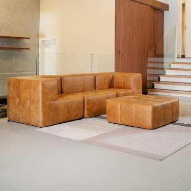 Imagem de Sofá Modular 3 Lugares 2 Braços Com Chaise Inflow Poli Couro Marrom Ve